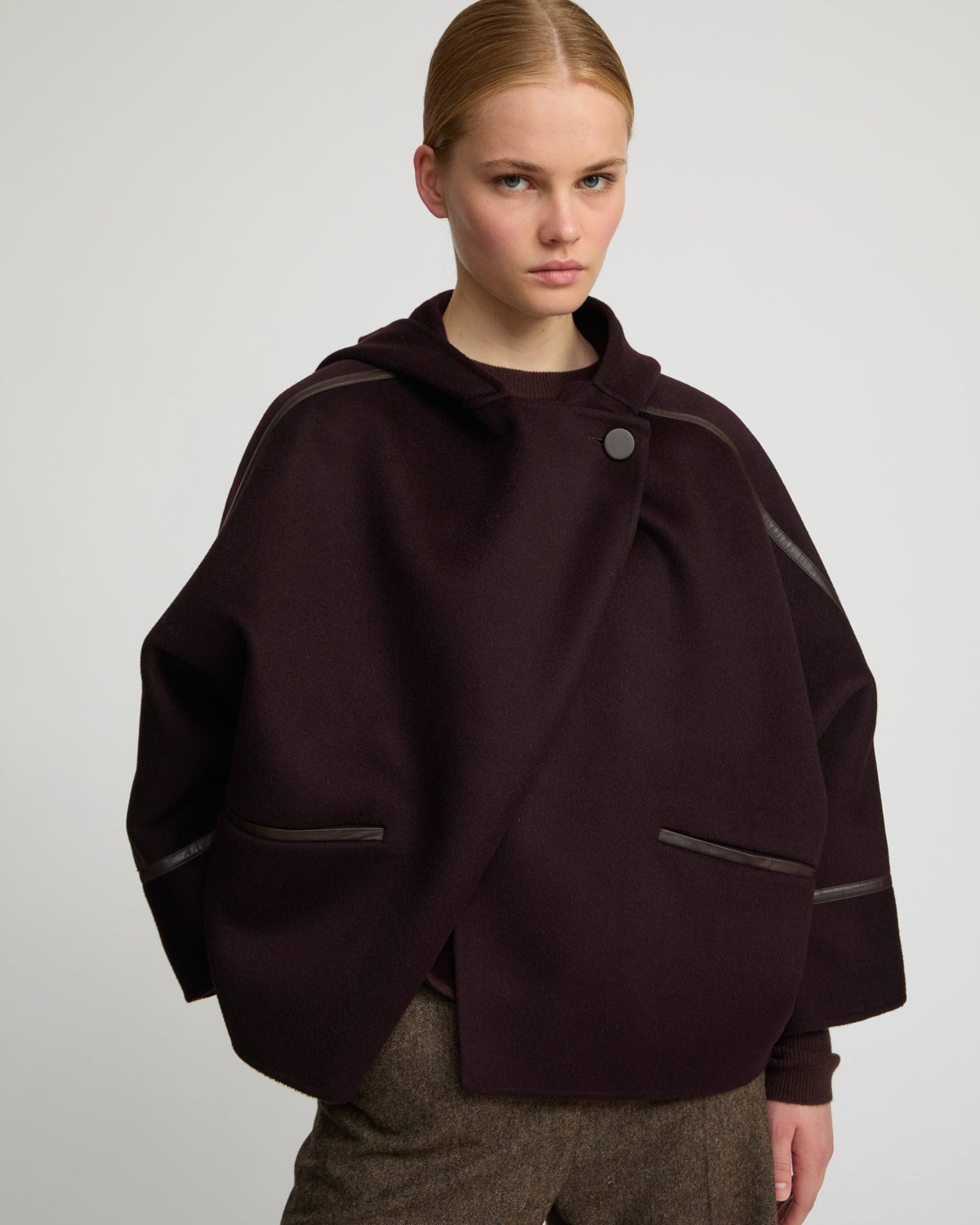 Double-sided cashmere-blend hooded cape jacket