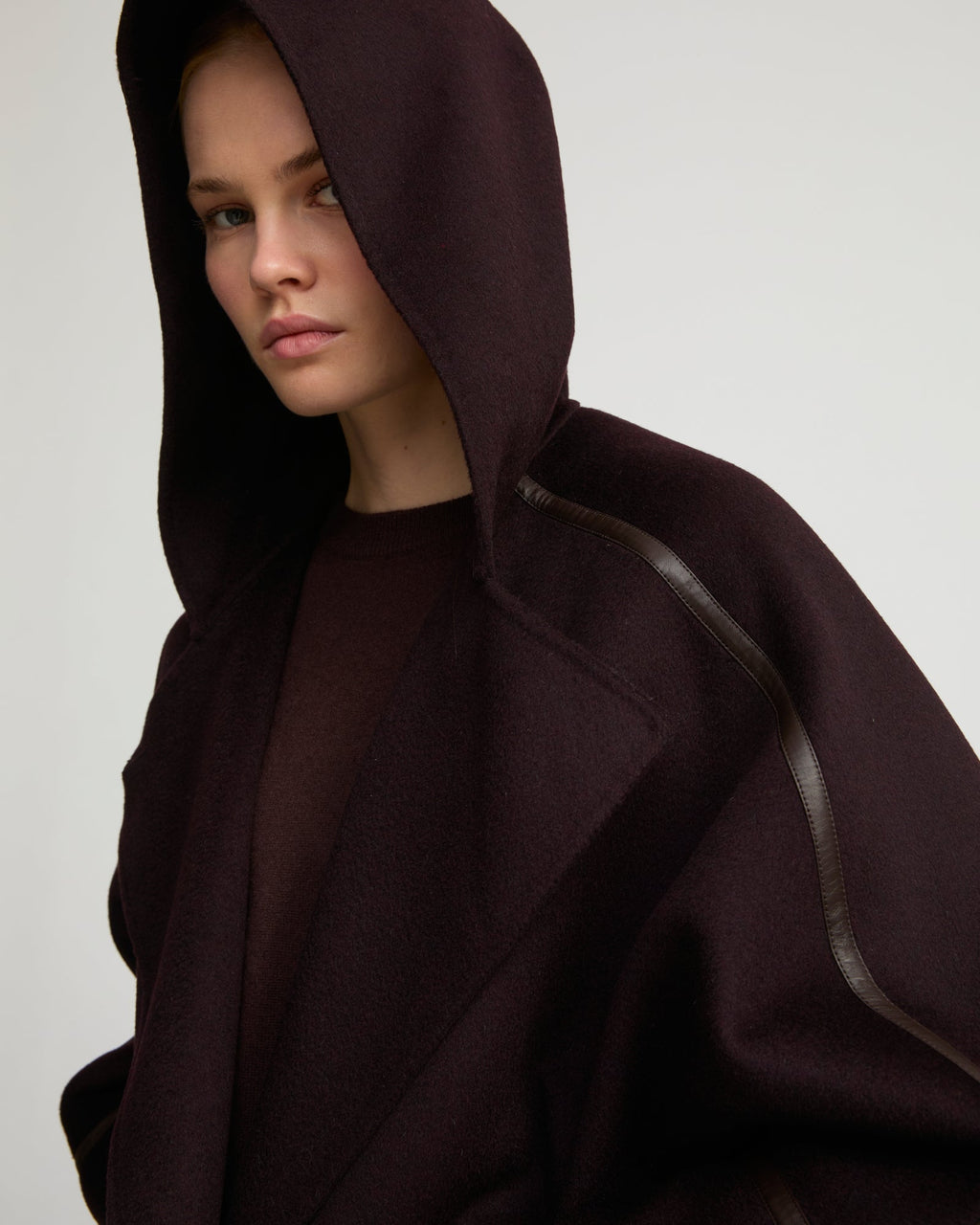 Double-sided cashmere-blend hooded cape jacket