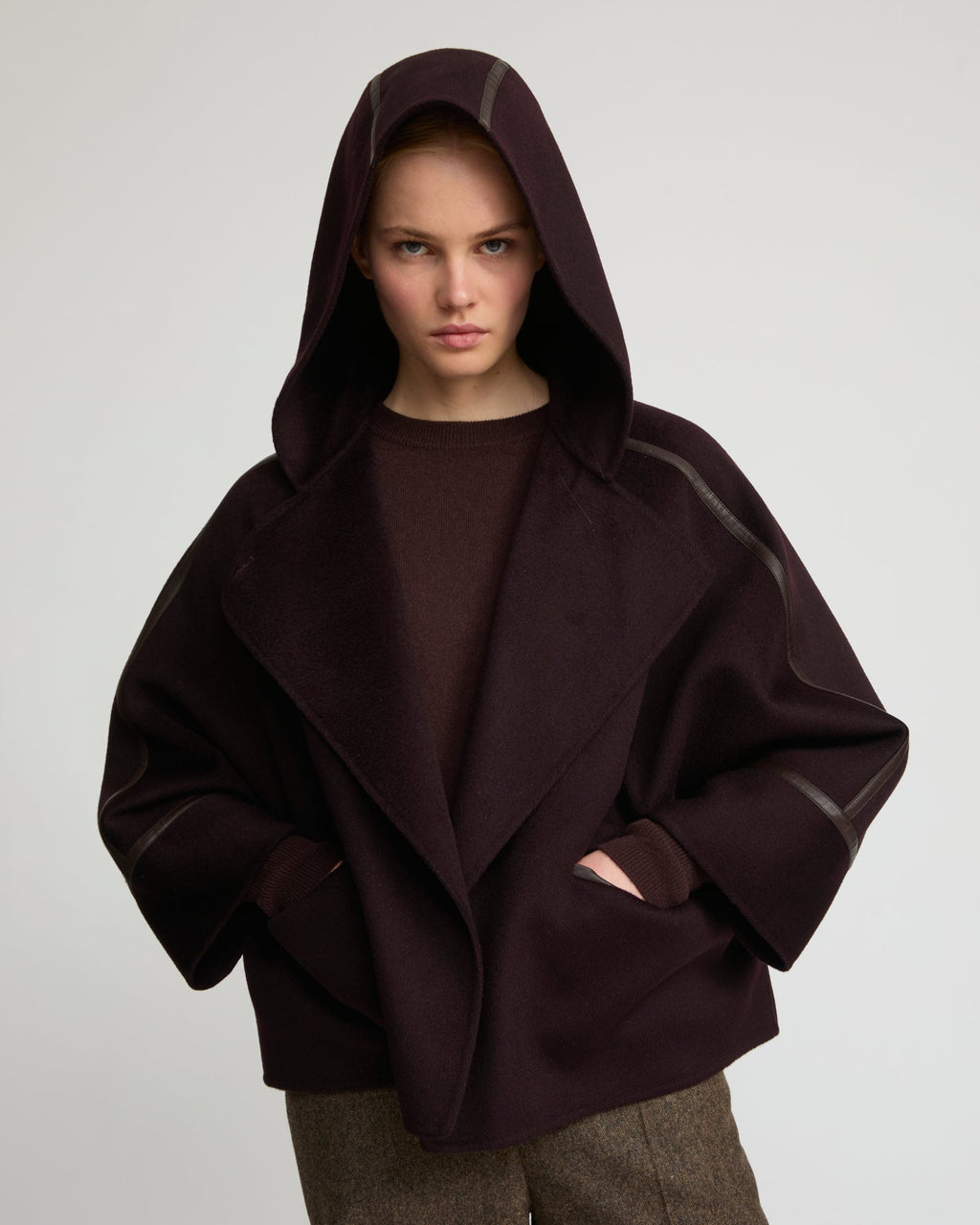Double-sided cashmere-blend hooded cape jacket
