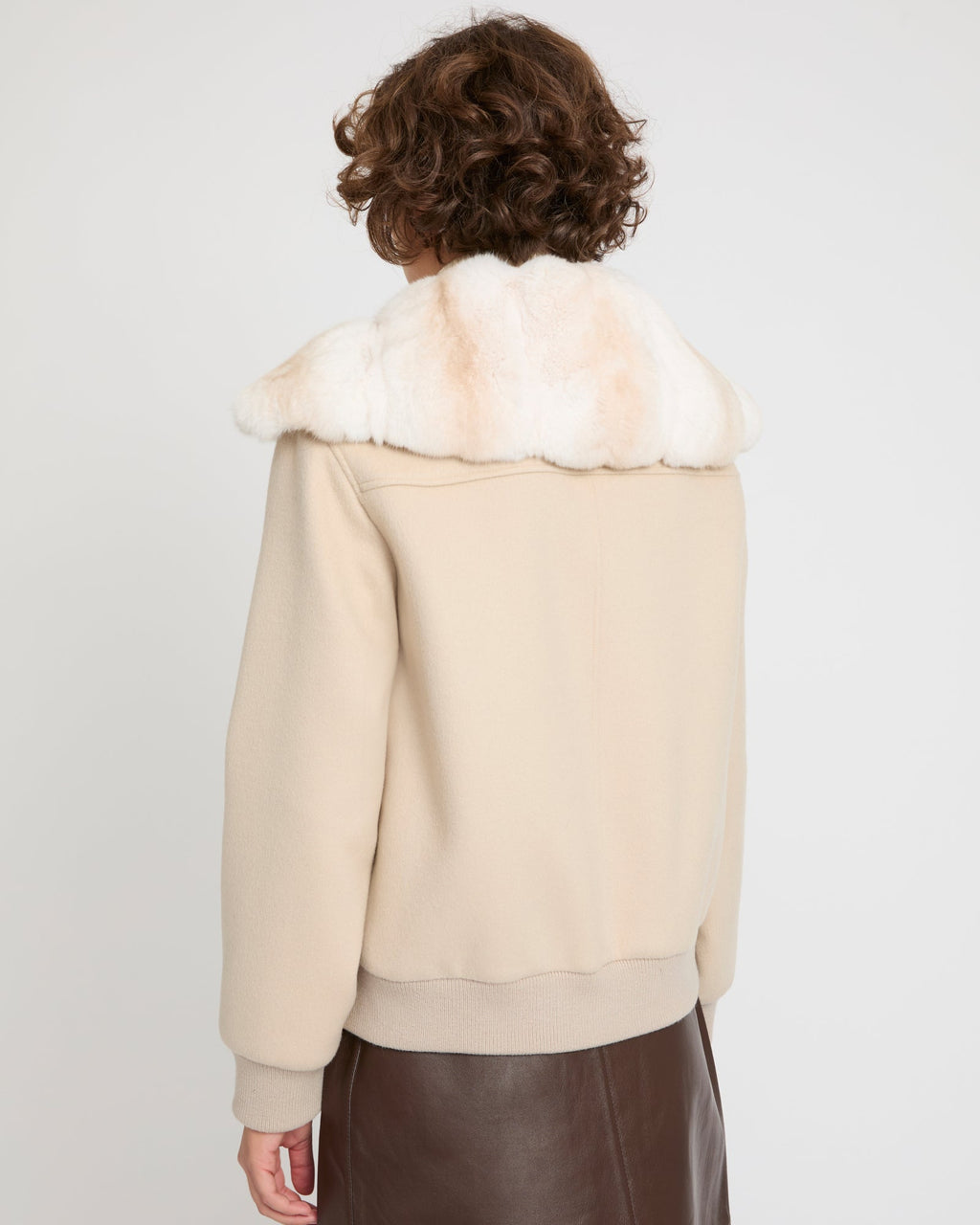 Cashmere-blend cropped blouson with removable mink fur collar