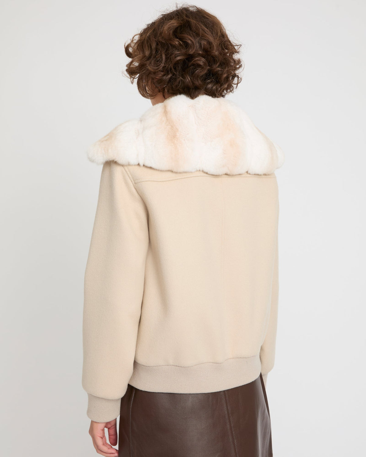 Cashmere-blend cropped blouson with removable mink fur collar