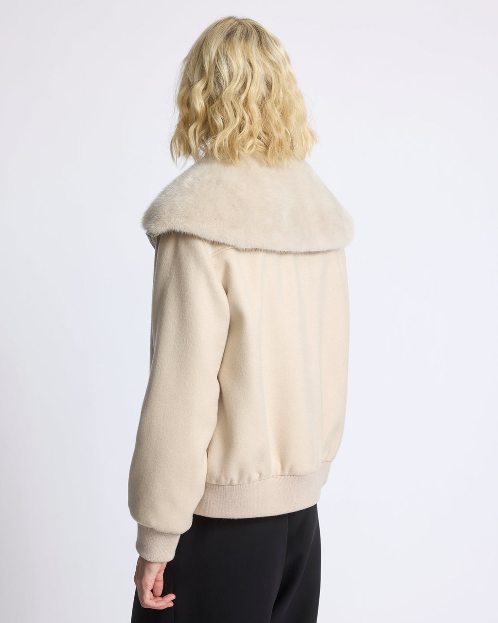Cashmere-blend cropped blouson with removable mink fur collar