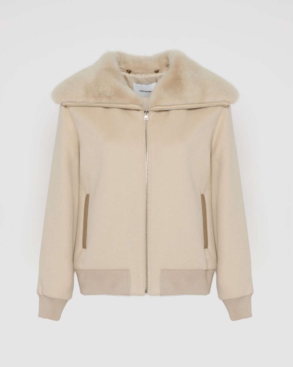 Cashmere-blend cropped blouson with removable mink fur collar