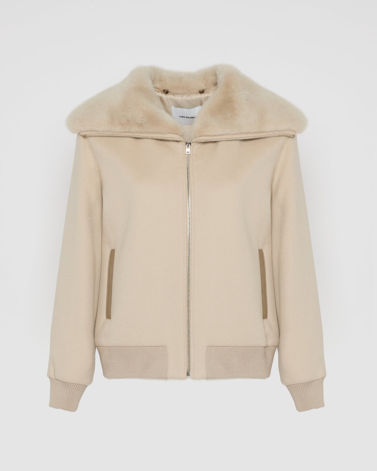Cashmere-blend cropped blouson with removable mink fur collar