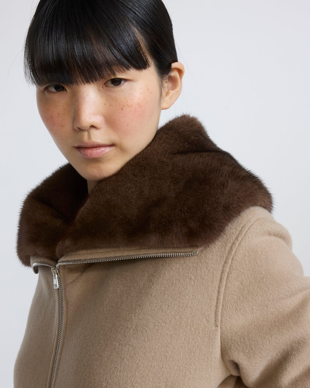 Cashmere-blend cropped blouson with removable mink fur collar