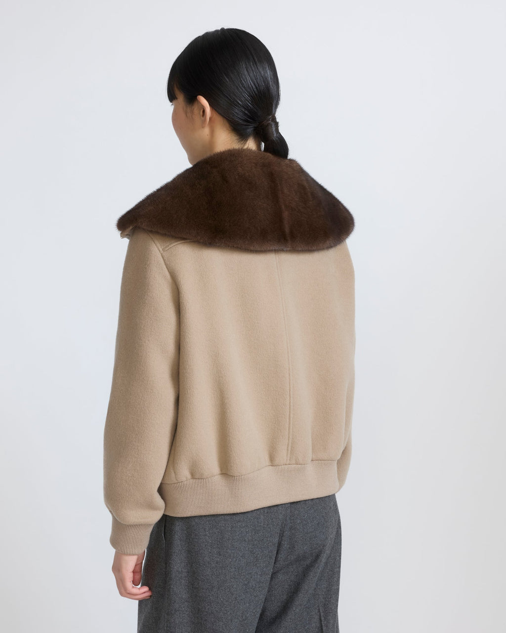 Cashmere-blend cropped blouson with removable mink fur collar