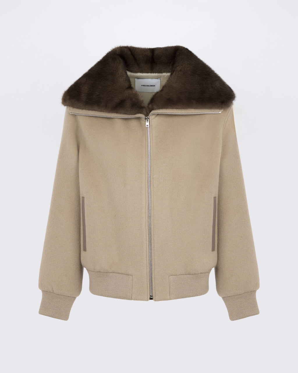 Cashmere-blend cropped blouson with removable mink fur collar