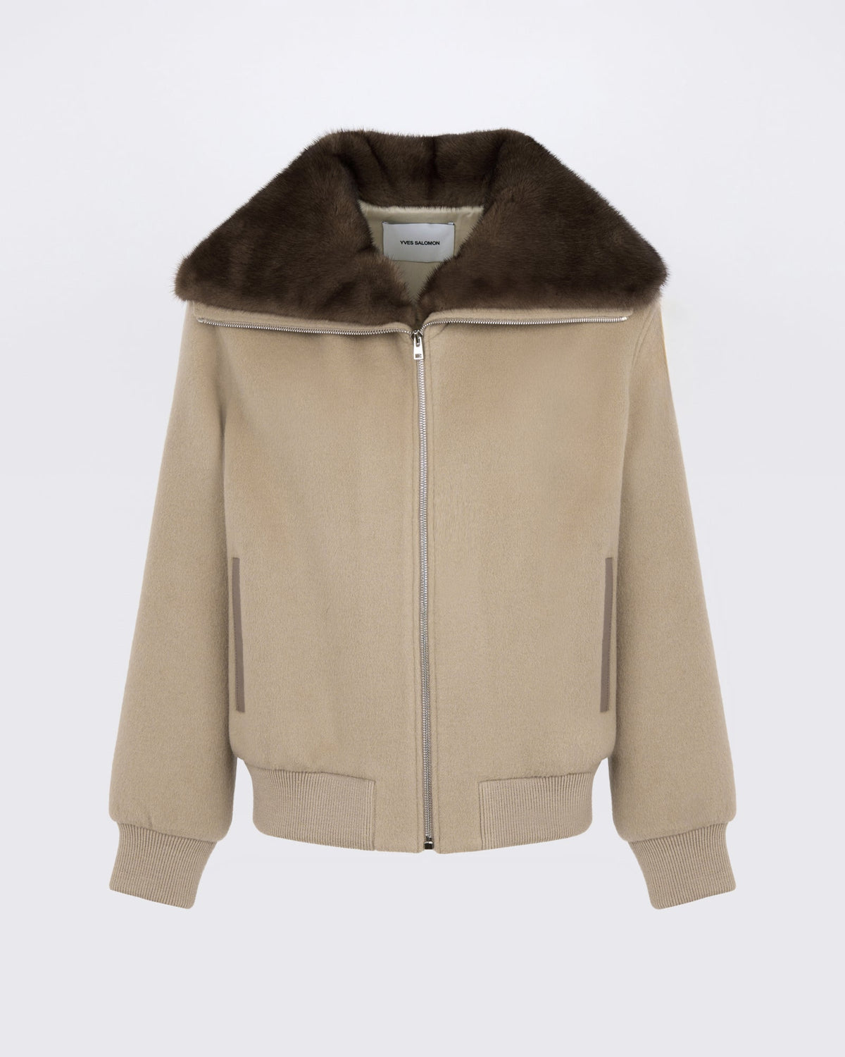 Cashmere-blend cropped blouson with removable mink fur collar