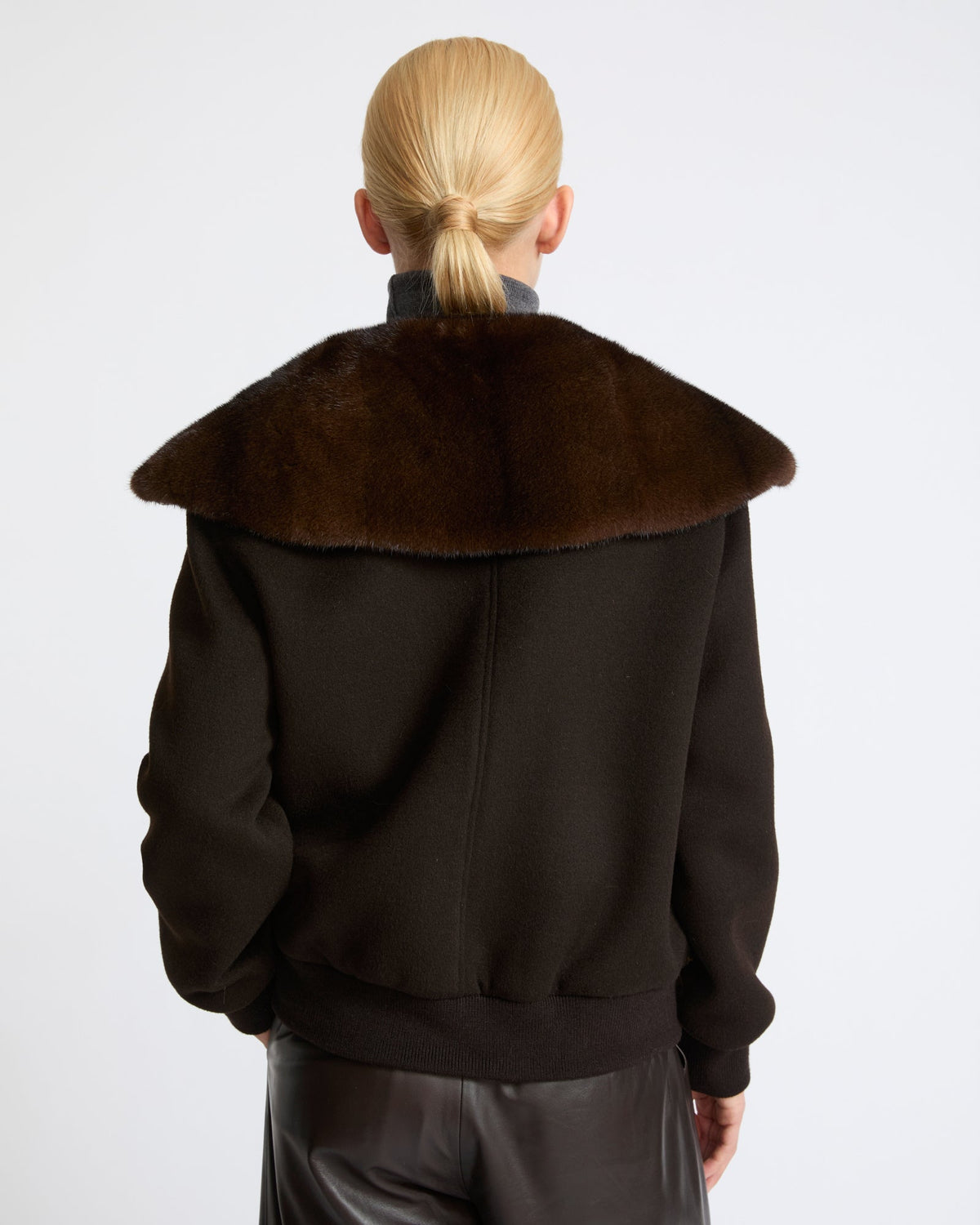 Cashmere-blend cropped blouson with removable mink fur collar
