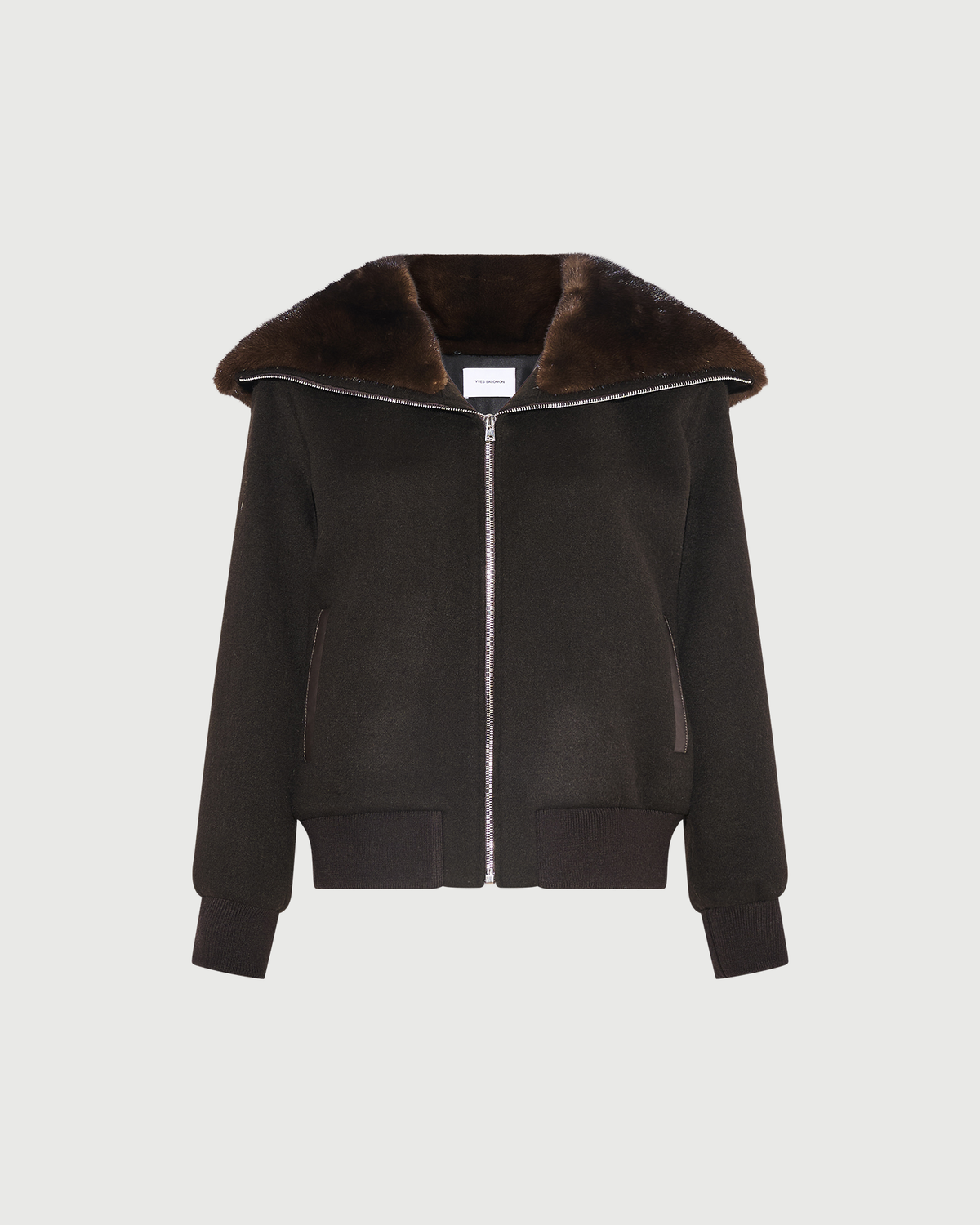 Cashmere-blend cropped blouson with removable mink fur collar