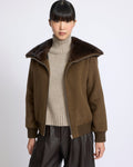 Cashmere-blend cropped blouson with removable mink fur collar
