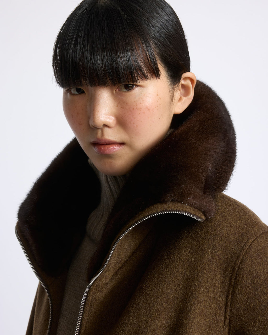 Cashmere-blend cropped blouson with removable mink fur collar
