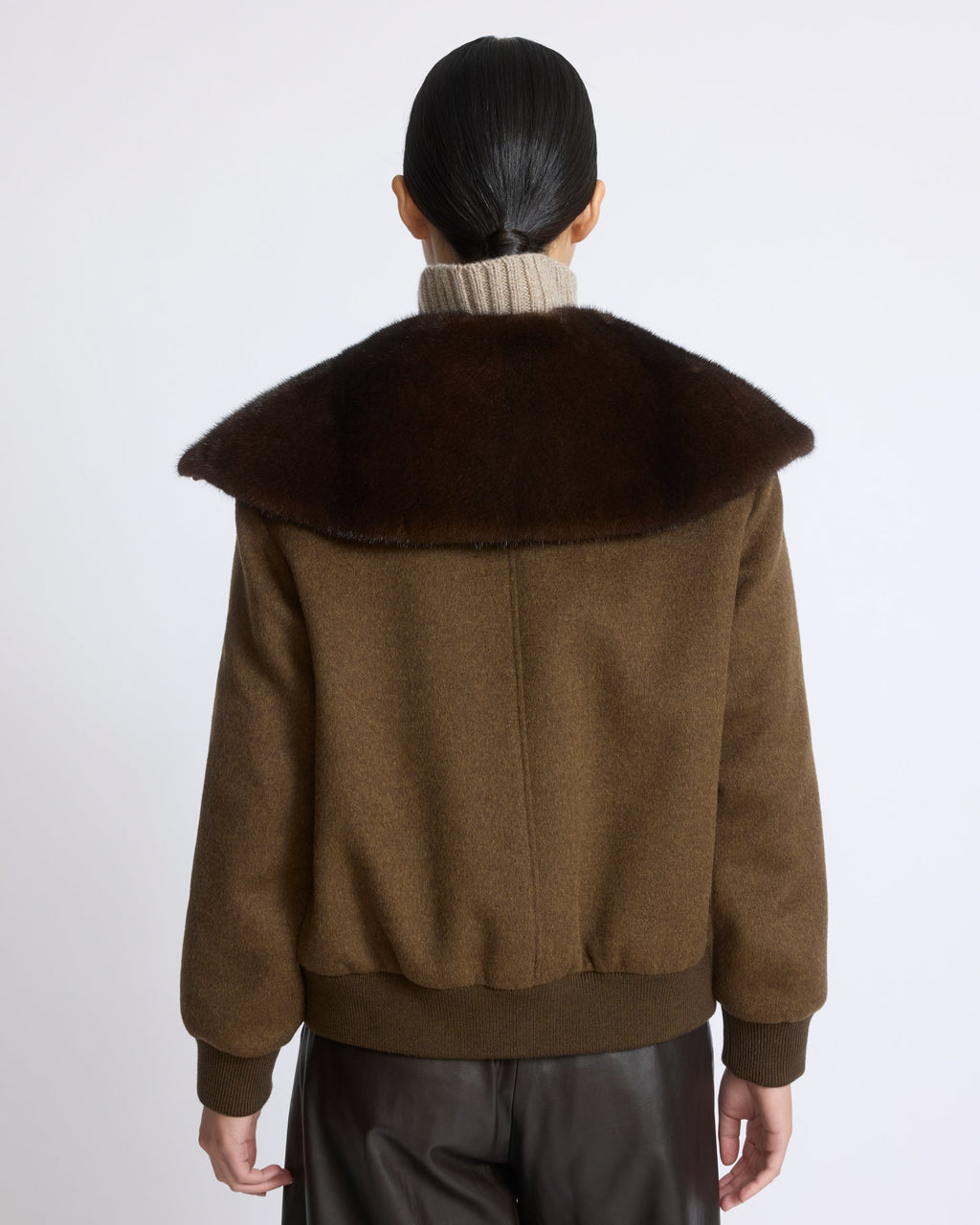 Cashmere-blend cropped blouson with removable mink fur collar