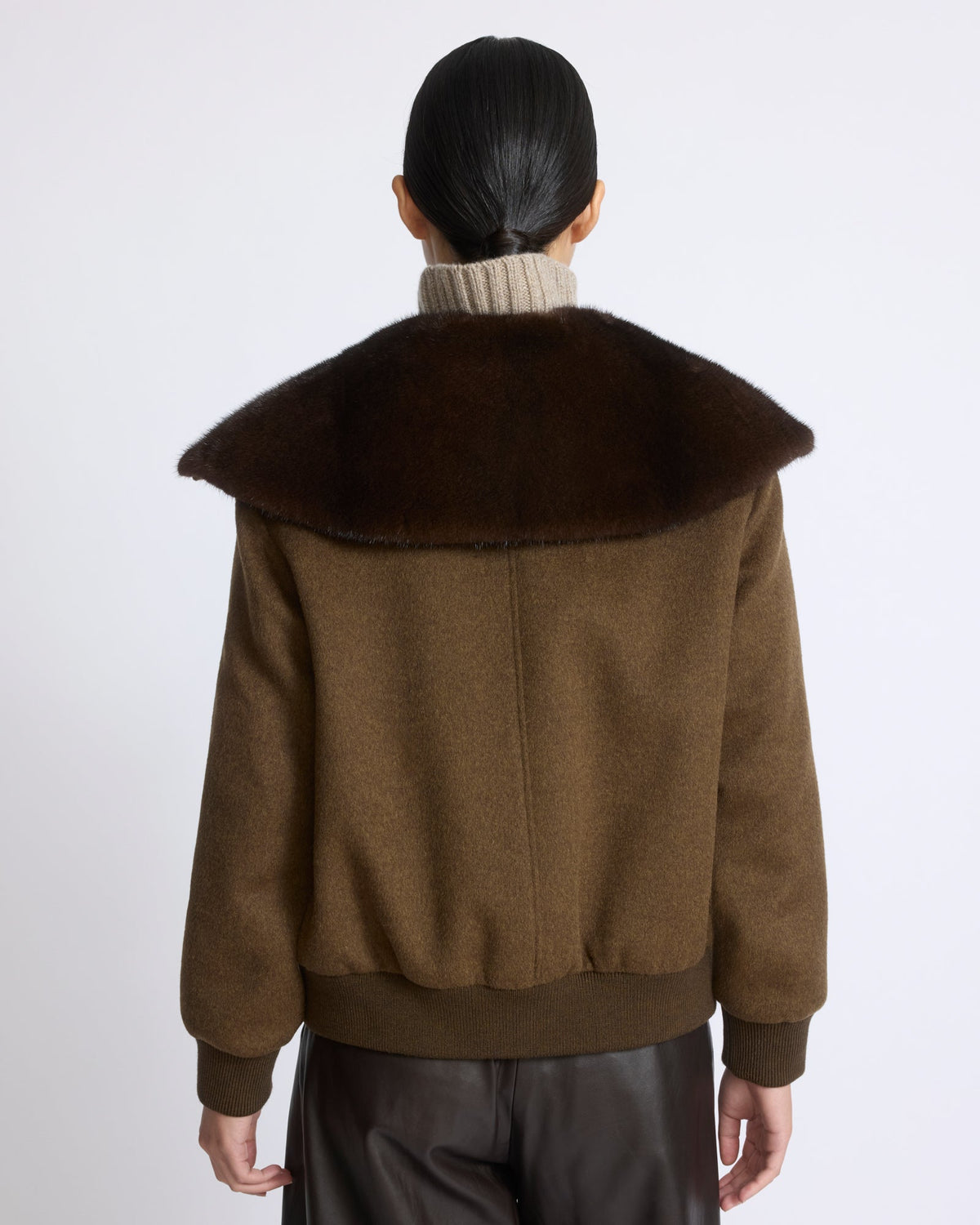 Cashmere-blend cropped blouson with removable mink fur collar