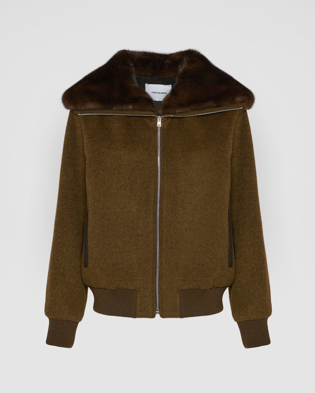 Cashmere-blend cropped blouson with removable mink fur collar