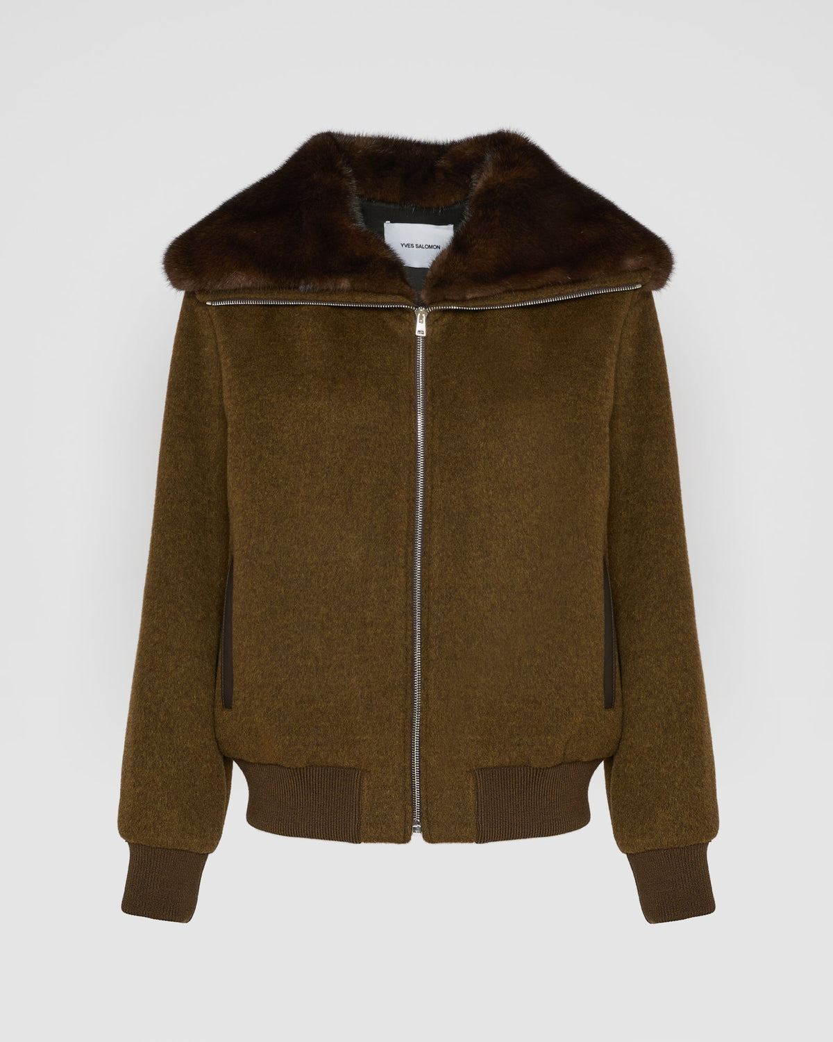 Cashmere-blend cropped blouson with removable mink fur collar