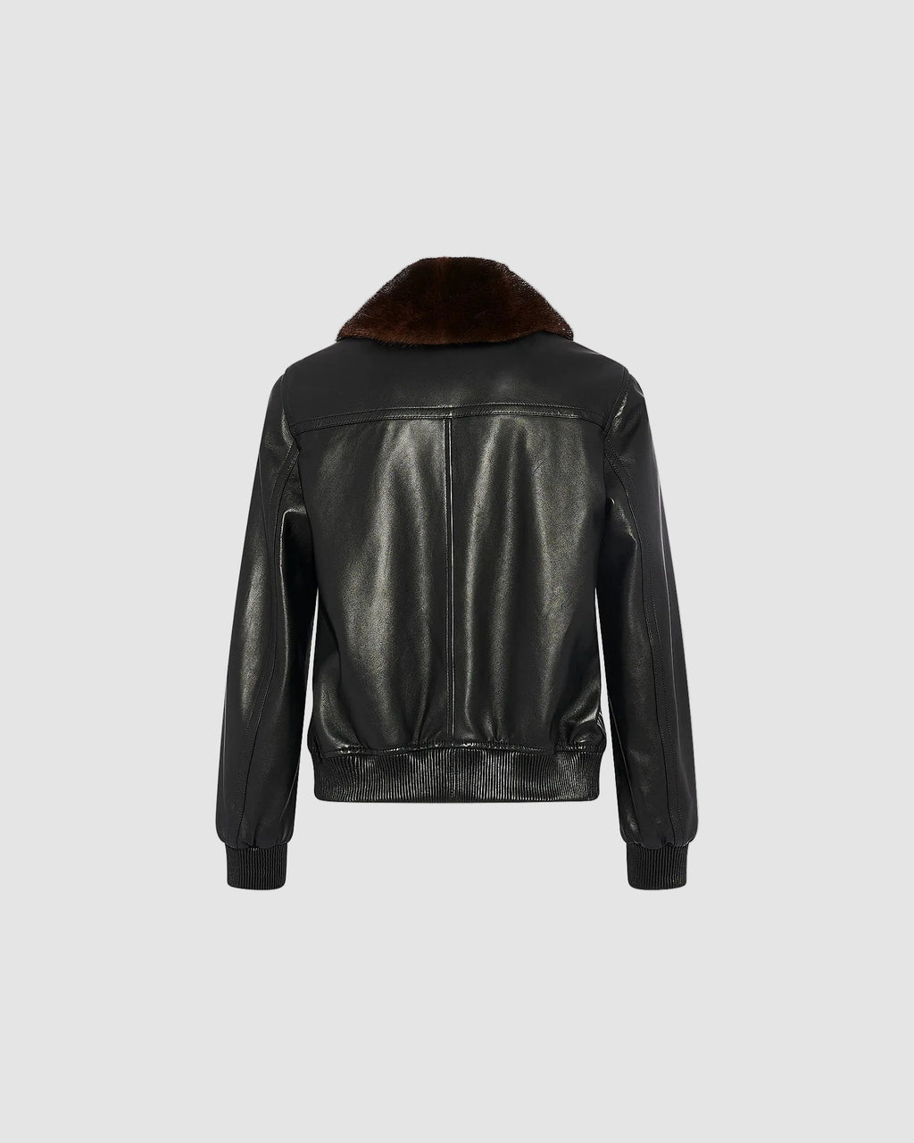 Lamb leather bomber jacket with removable mink collar