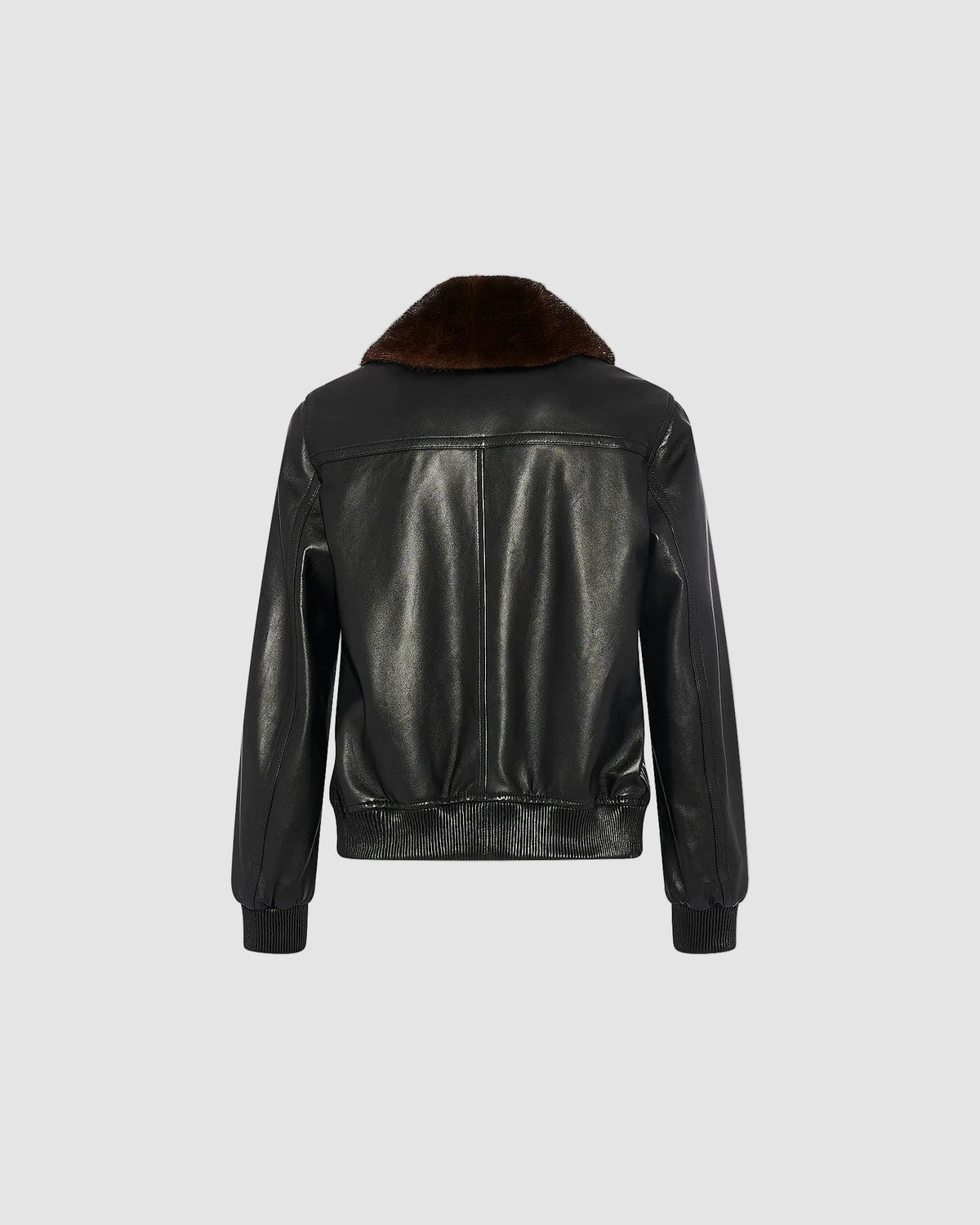 Lamb leather bomber jacket with removable mink collar