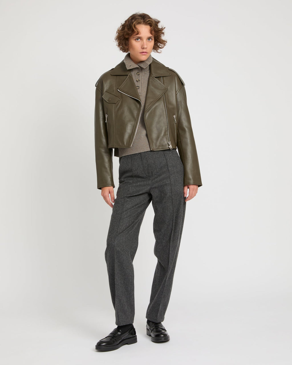 Cropped lambskin biker jacket