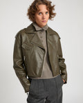 Cropped lambskin biker jacket