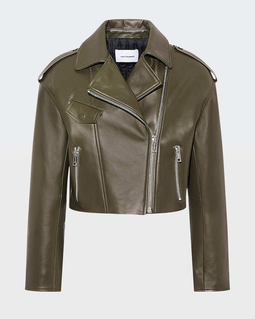 Cropped lambskin biker jacket