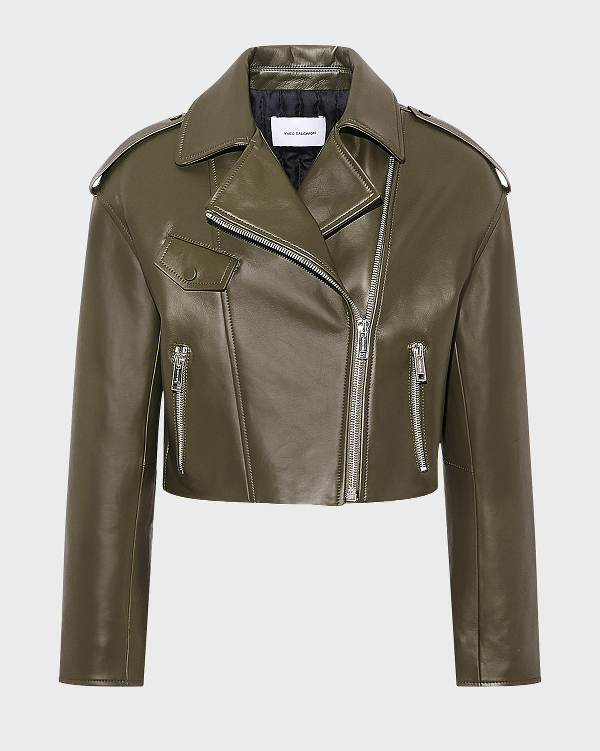 Cropped lambskin biker jacket