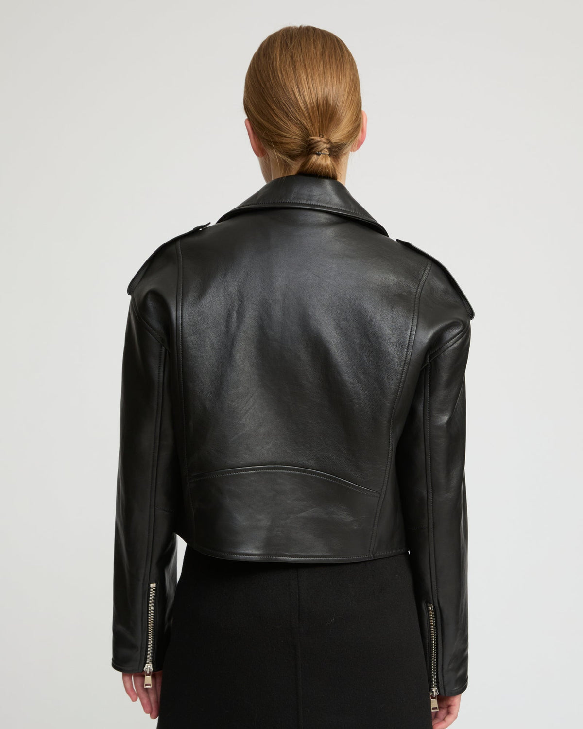 Cropped lambskin biker jacket