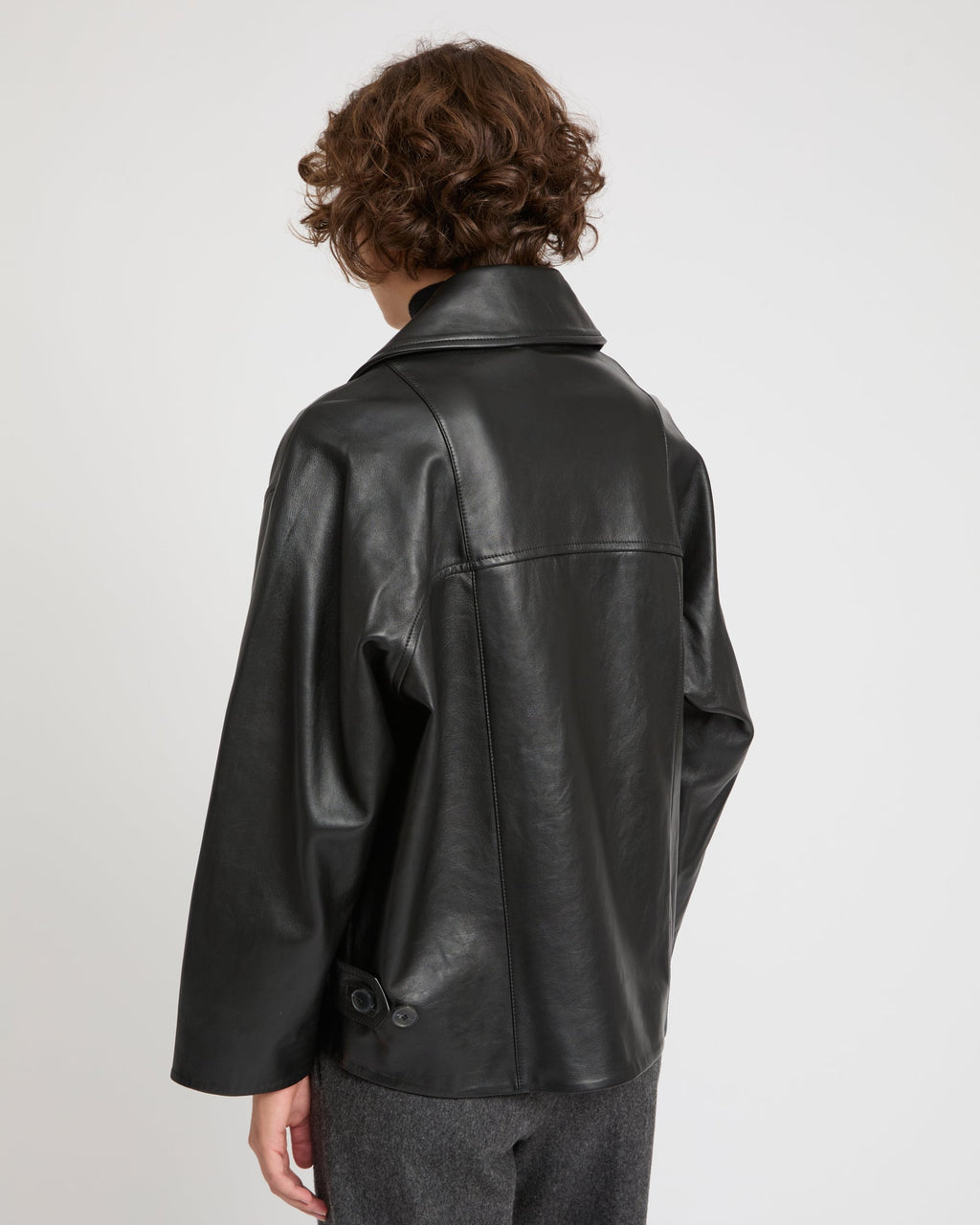Lamb leather peacoat