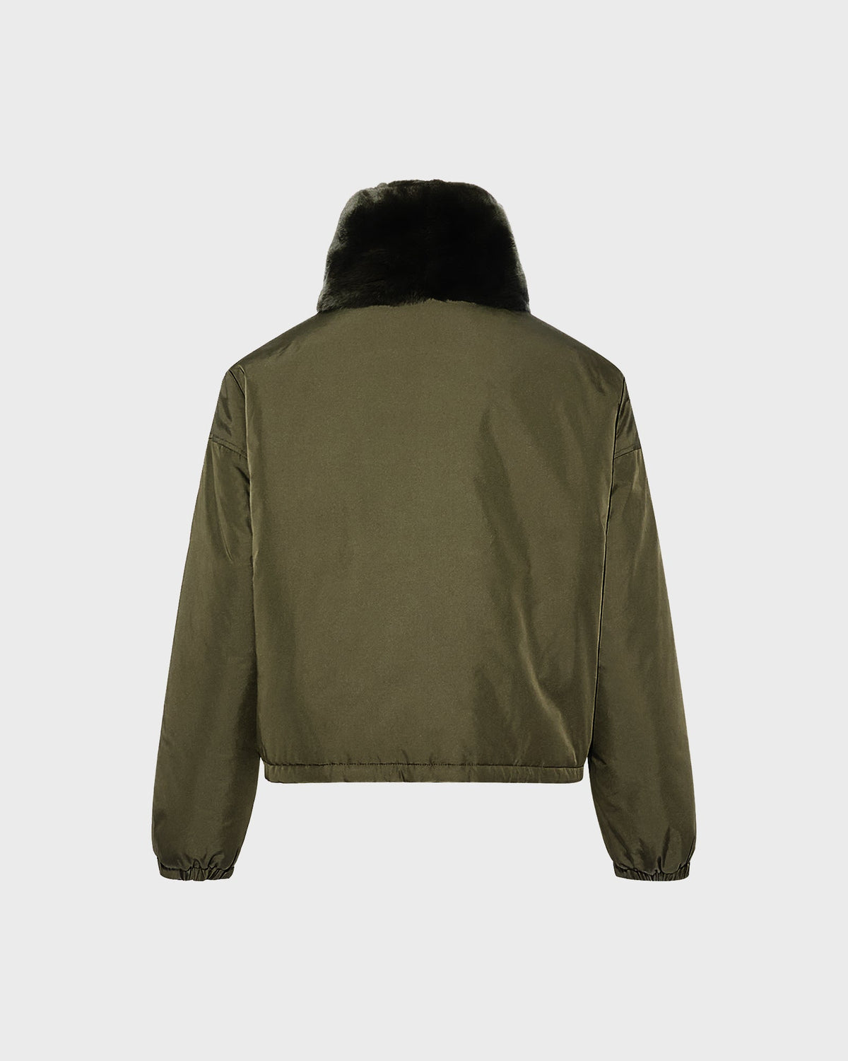 Boxy jacket in technical fabric reversible rex rabbit fur