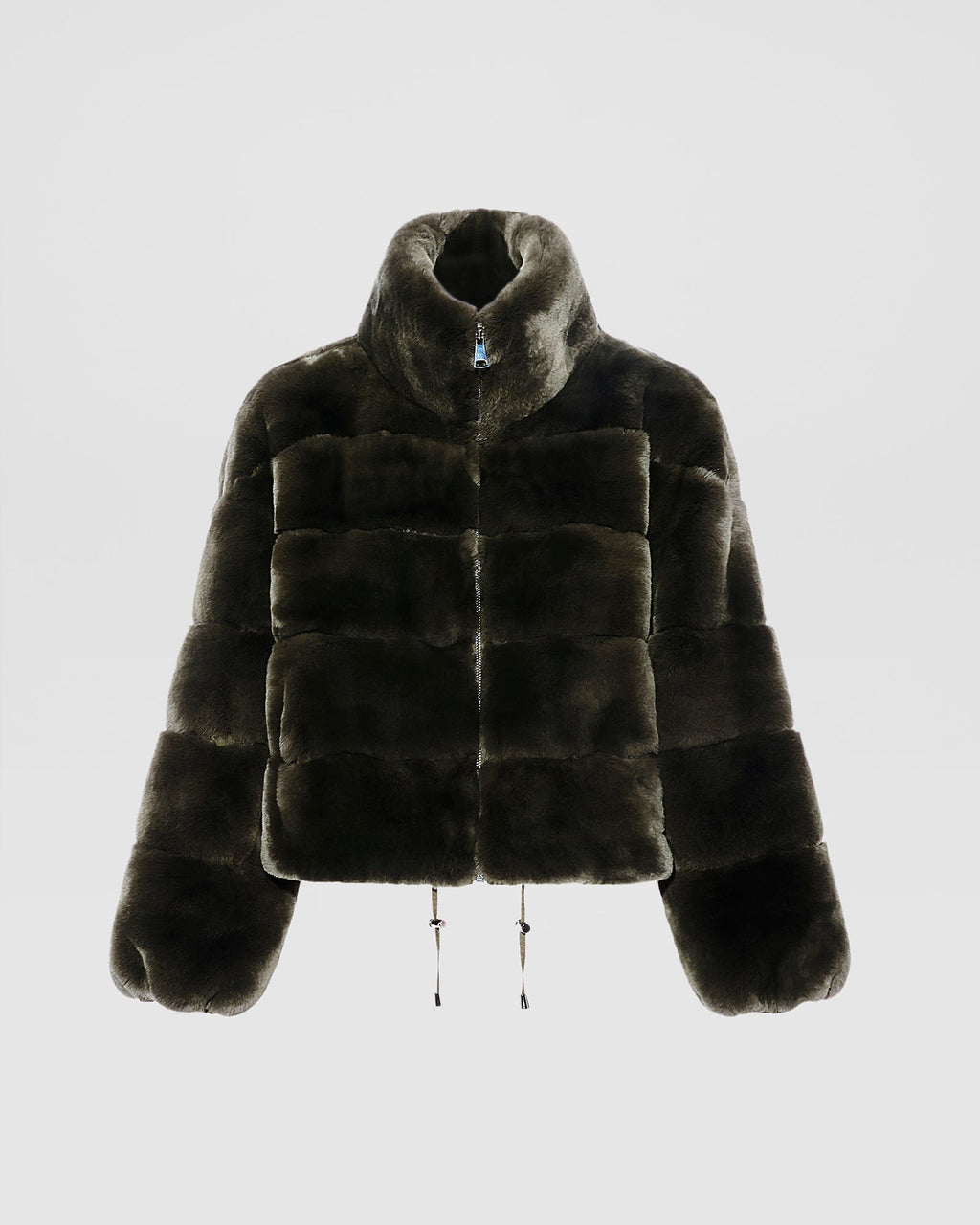 Boxy jacket in technical fabric reversible rex rabbit fur