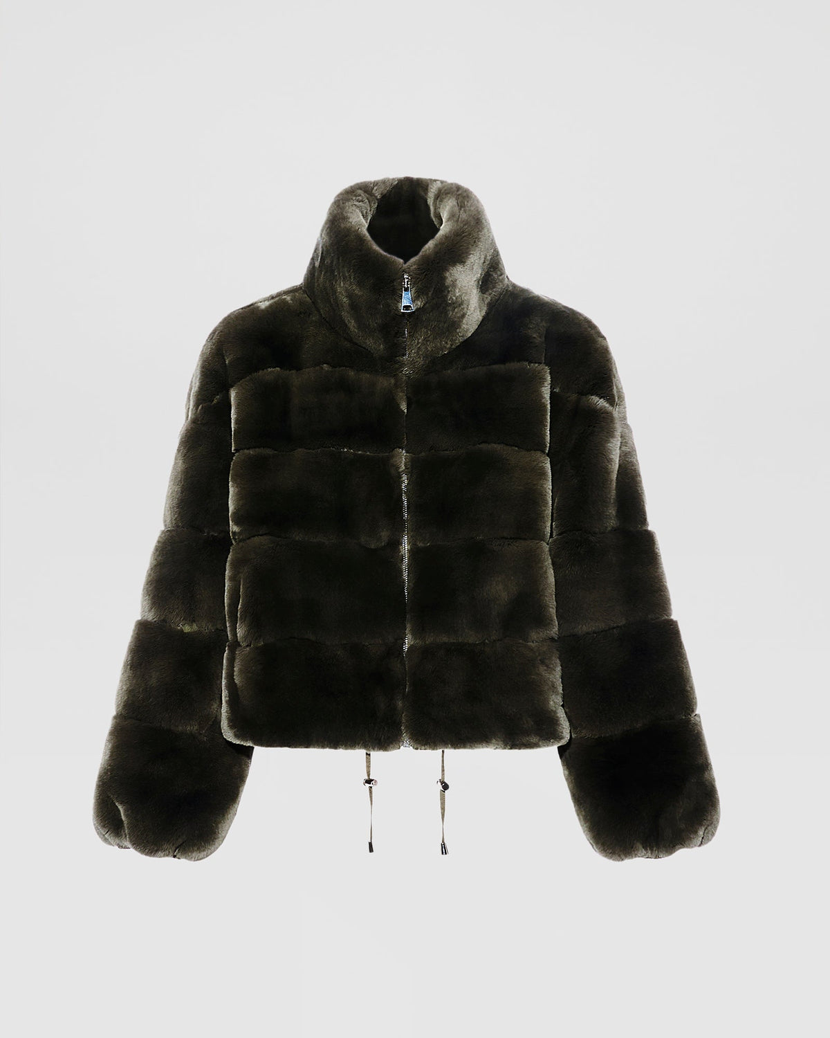 Boxy jacket in technical fabric reversible rex rabbit fur