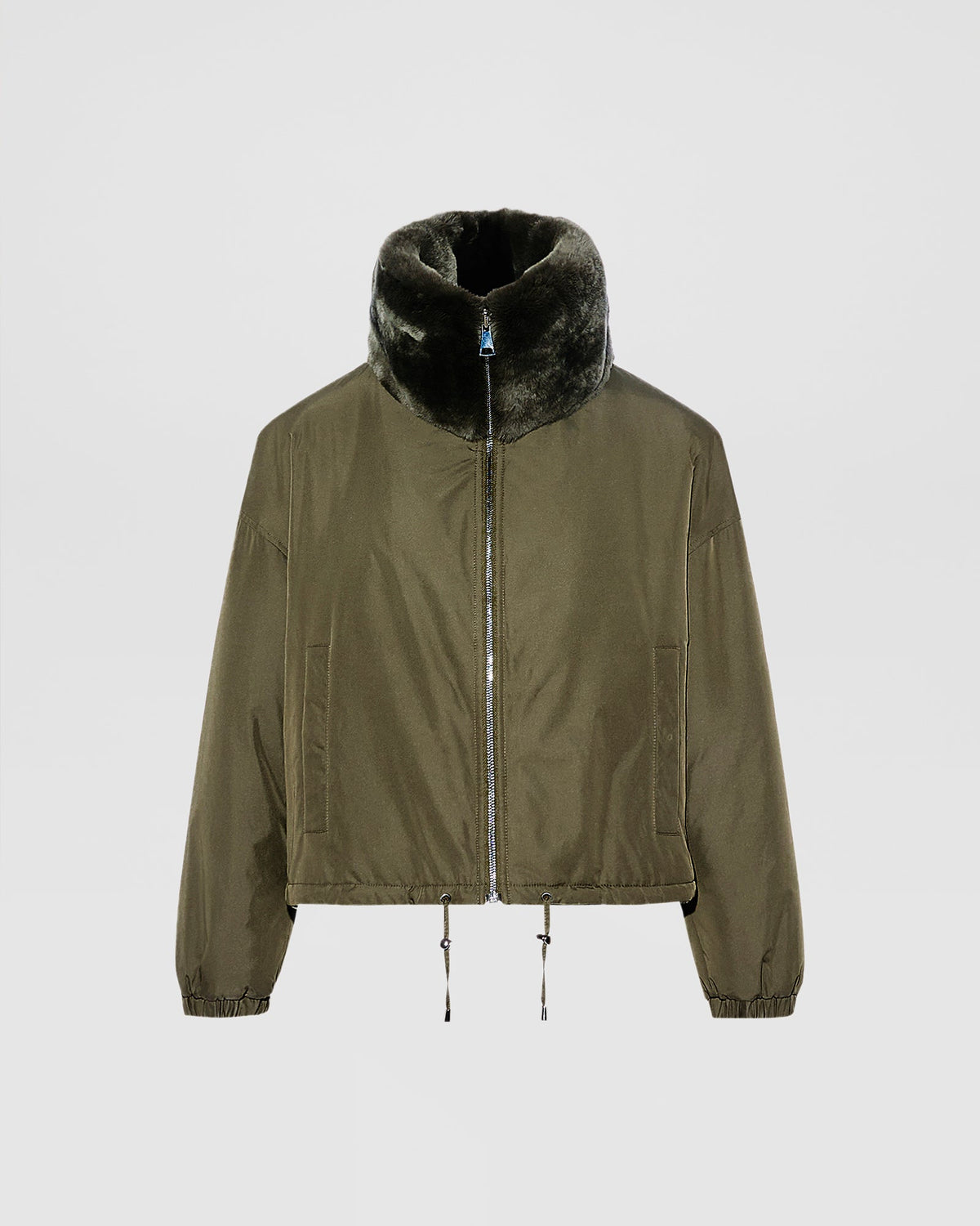 Boxy jacket in technical fabric reversible rex rabbit fur