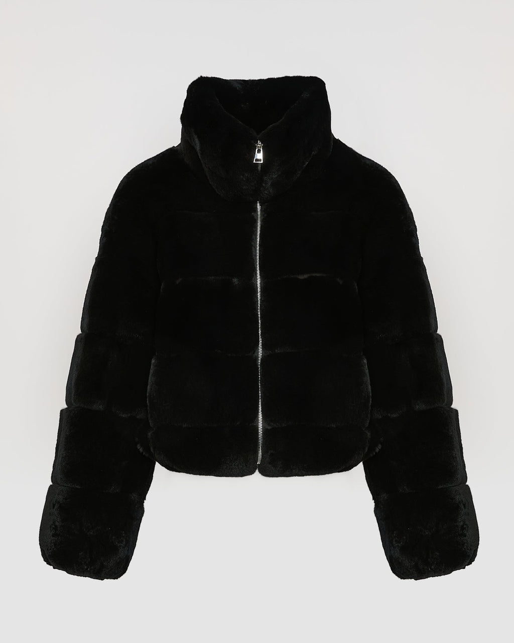 Boxy jacket in technical fabric reversible rex rabbit fur