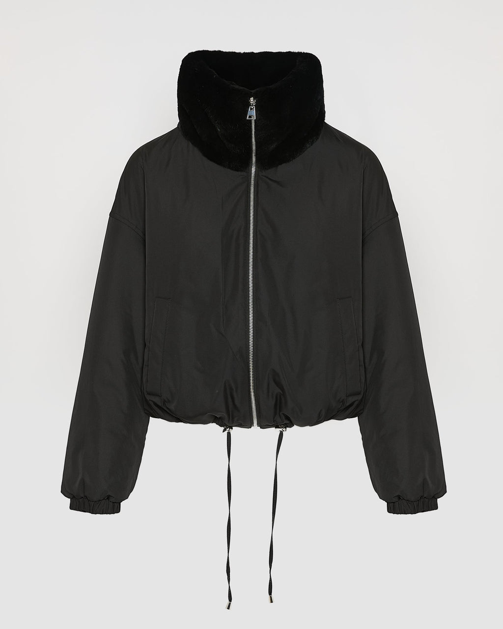 Boxy jacket in technical fabric reversible rex rabbit fur