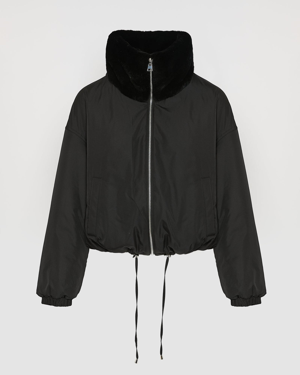 Boxy jacket in technical fabric reversible rex rabbit fur