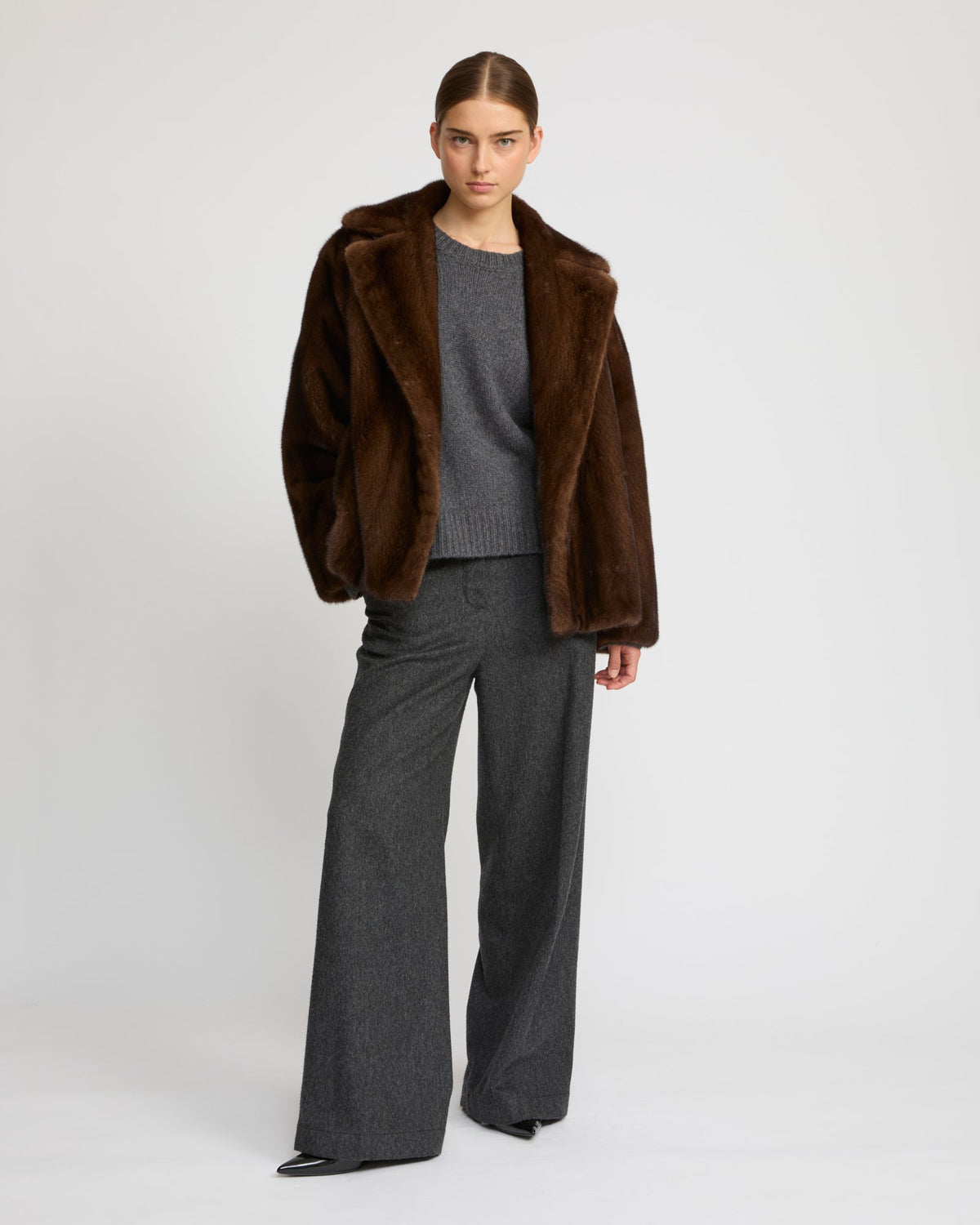 Short double-breasted mink fur jacket