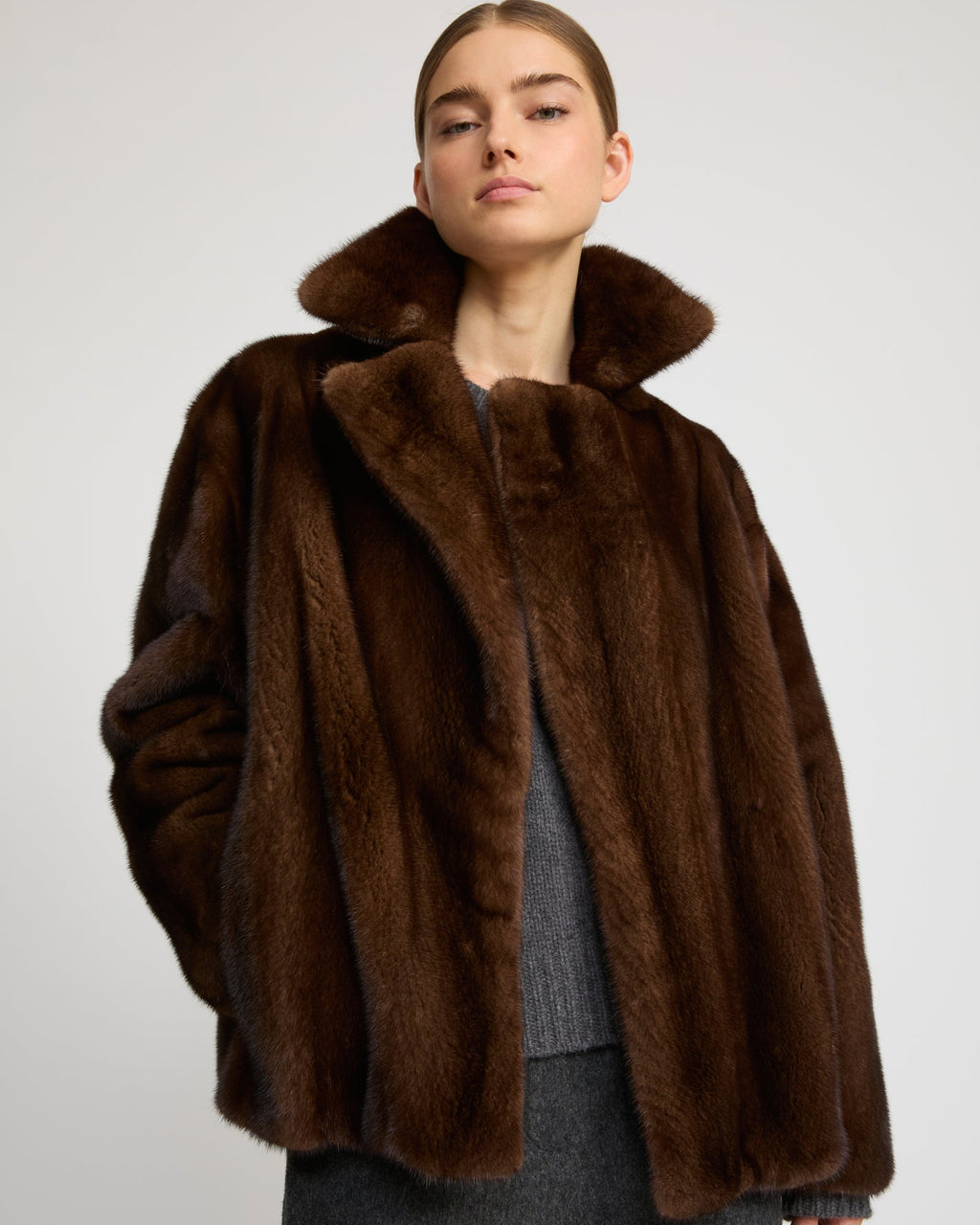Short double-breasted mink fur jacket