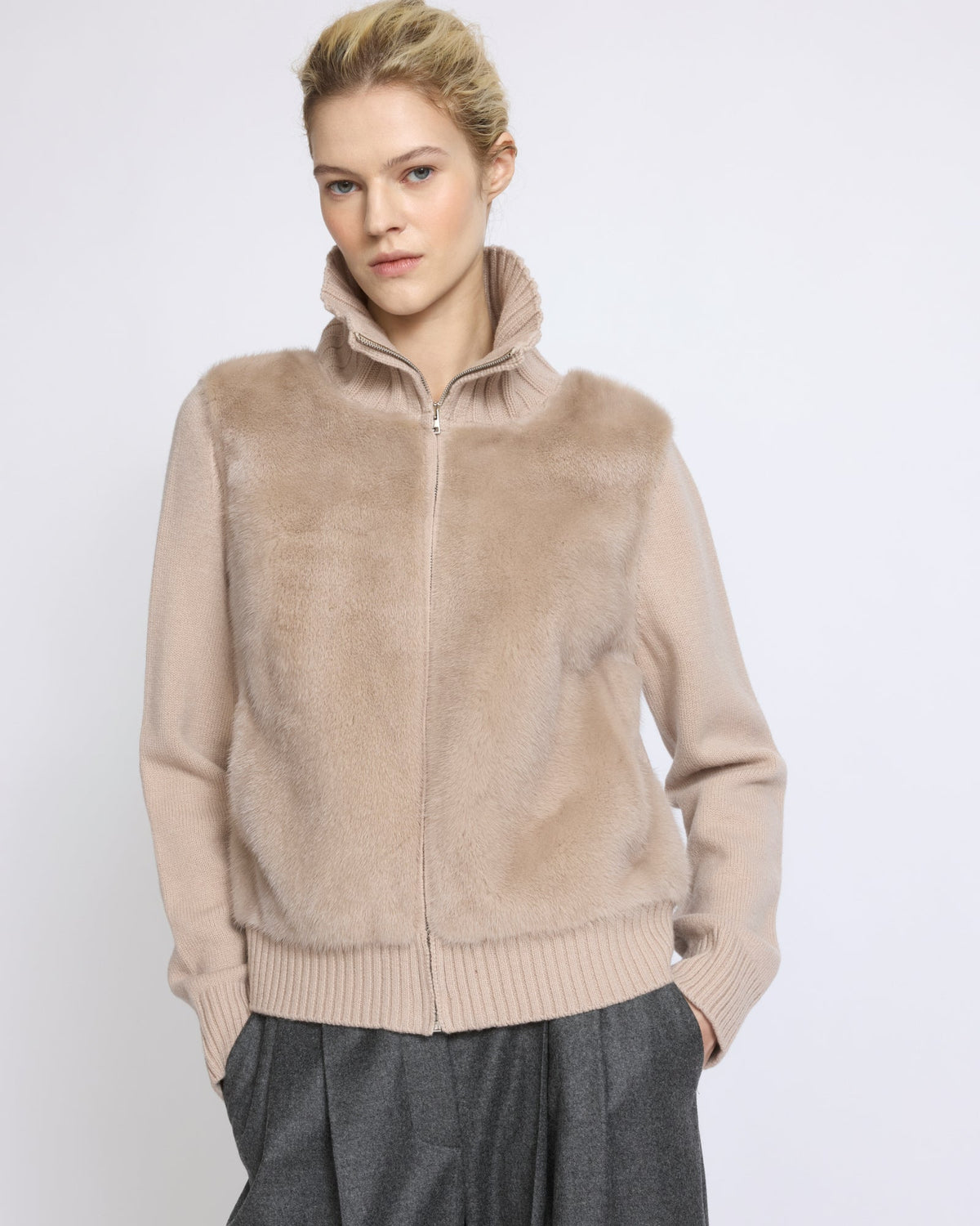 Mink fur and Merino knit jacket