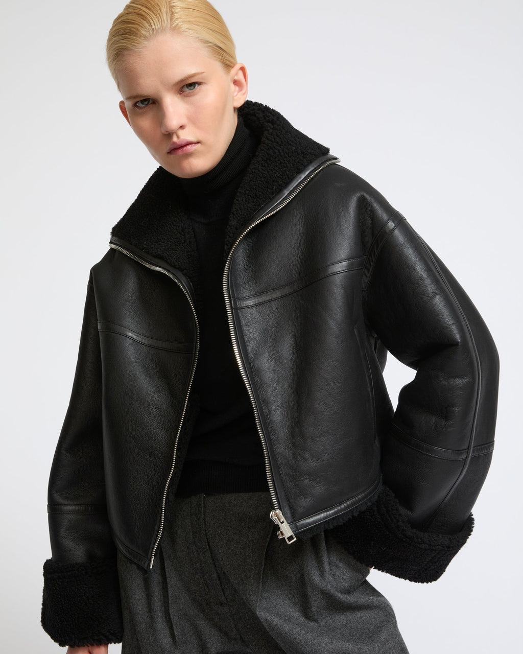 Suede Merino lambskin cropped jacket