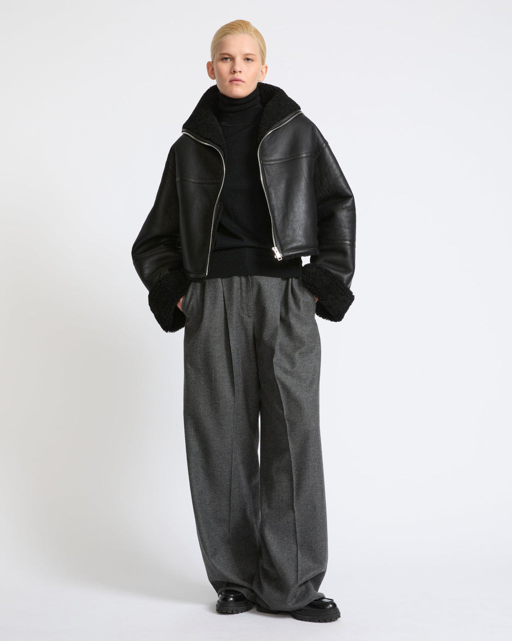 Suede Merino lambskin cropped jacket