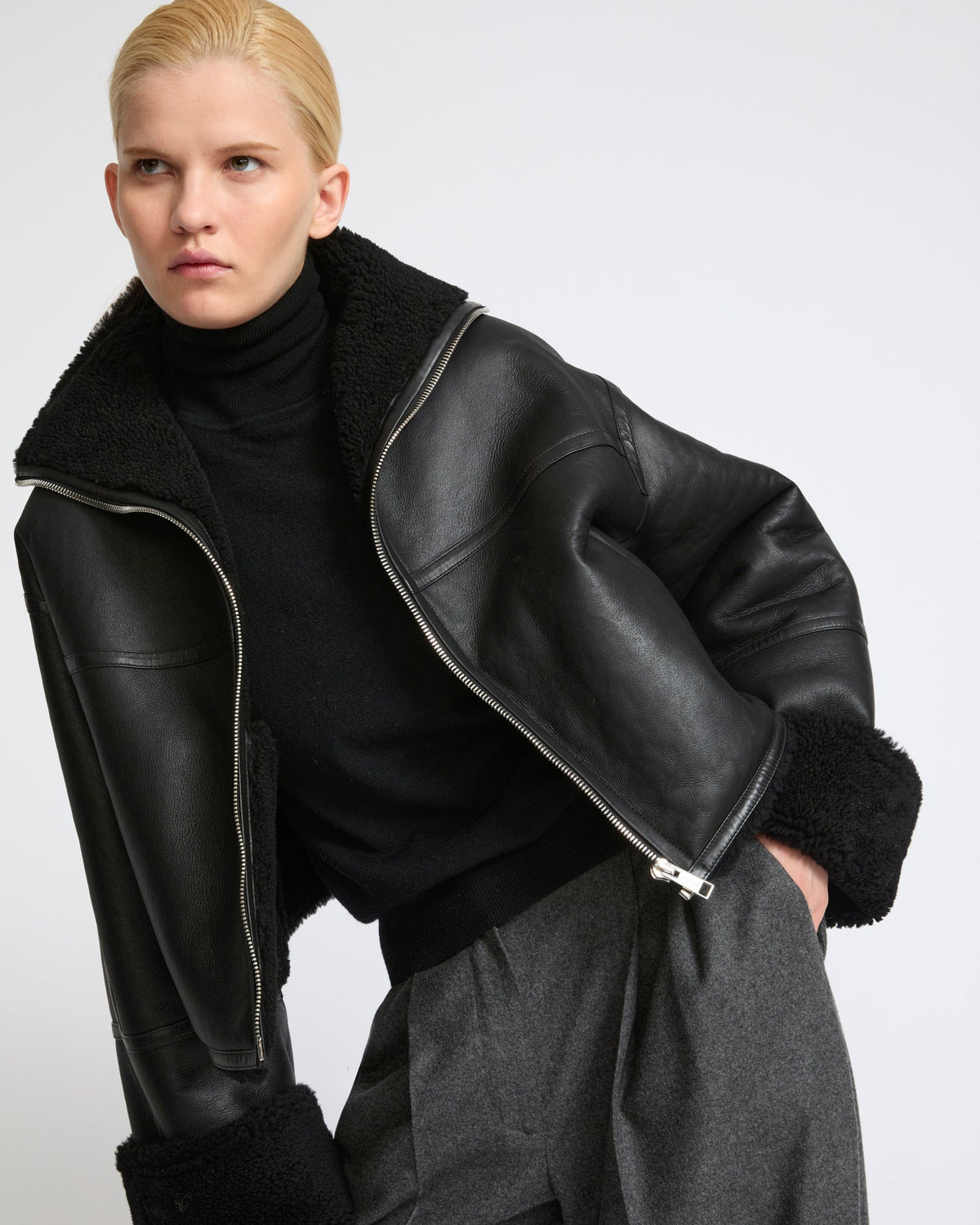Suede Merino lambskin cropped jacket