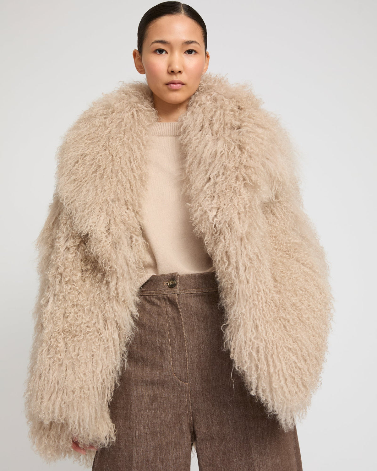 Oversized Mongolian lamb jacket