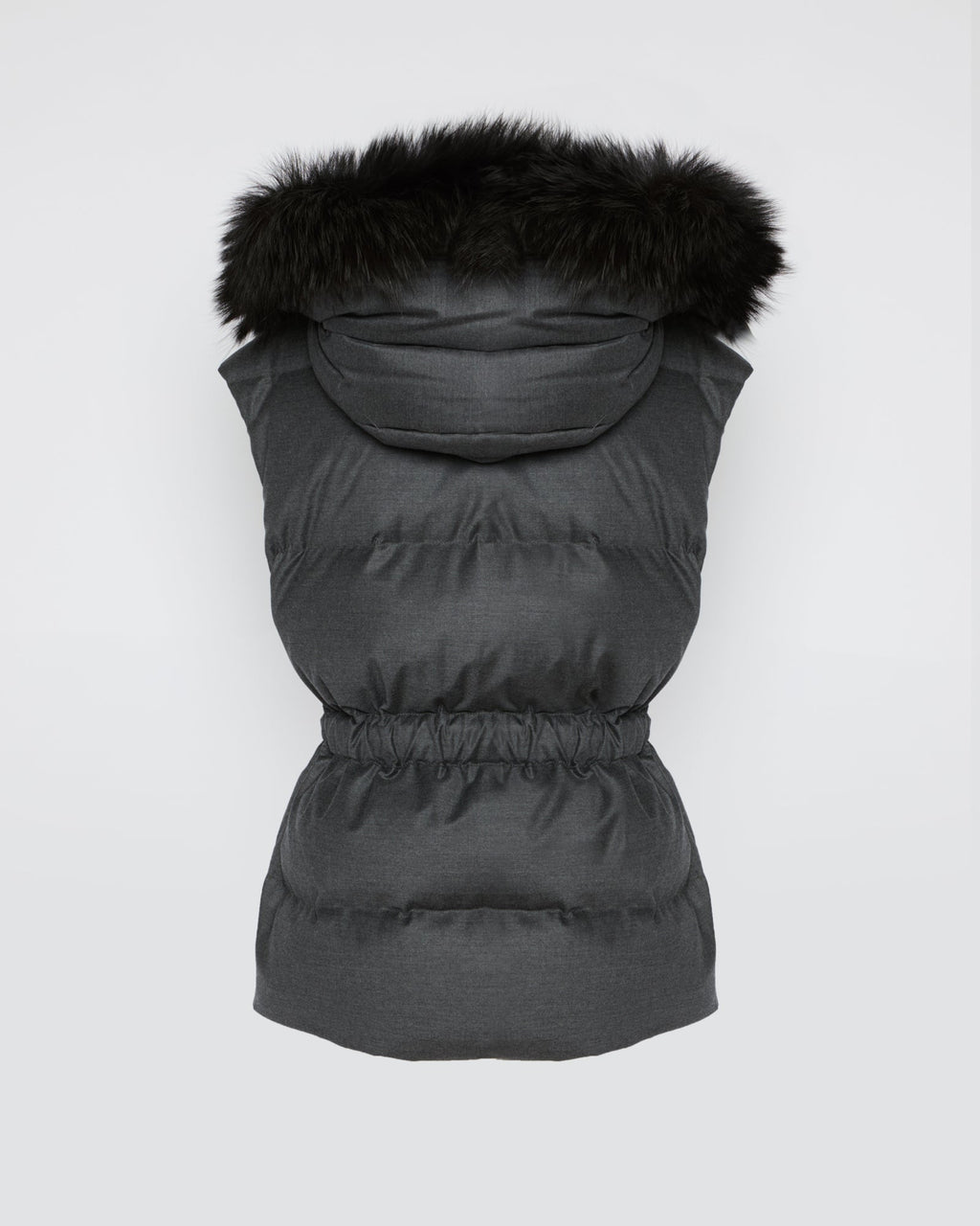 Sleeveless flannel and fox fur jacket