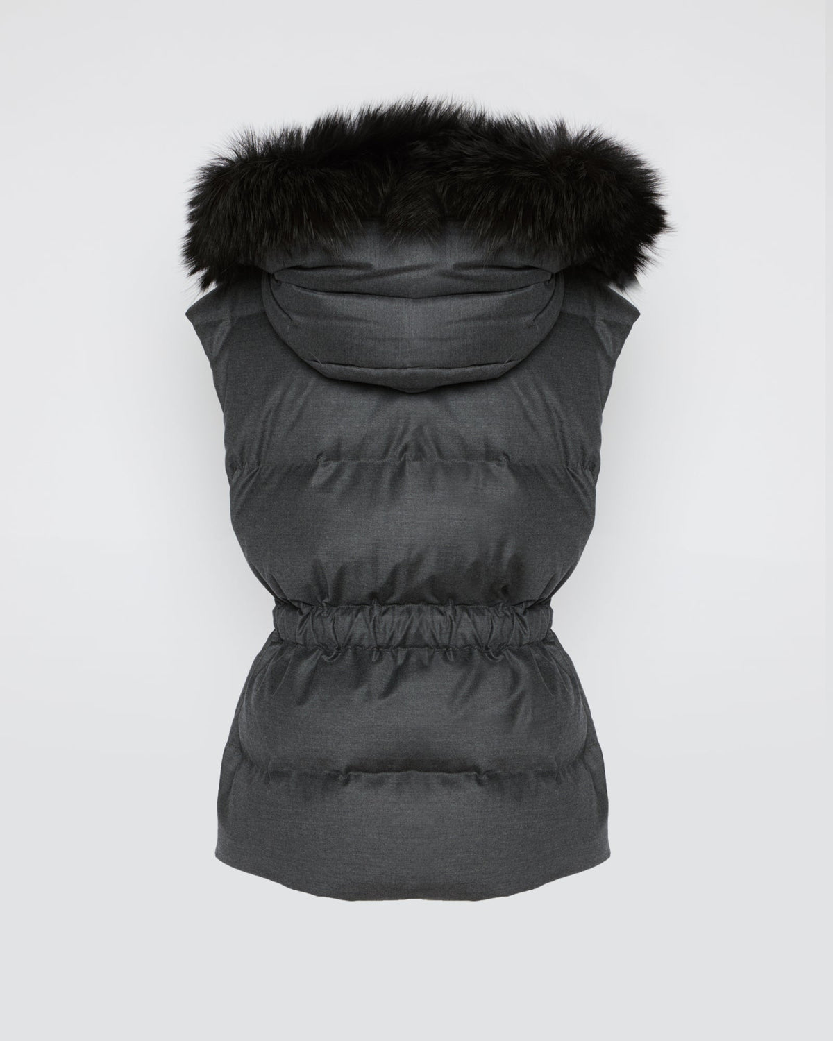 Sleeveless flannel and fox fur jacket