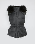 Sleeveless flannel and fox fur jacket