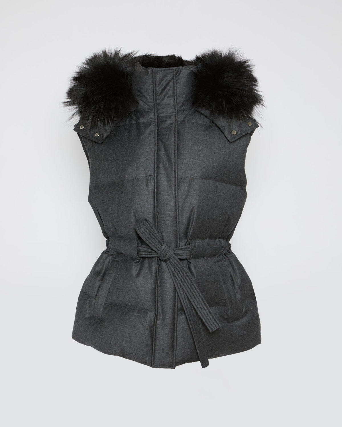 Sleeveless flannel and fox fur jacket