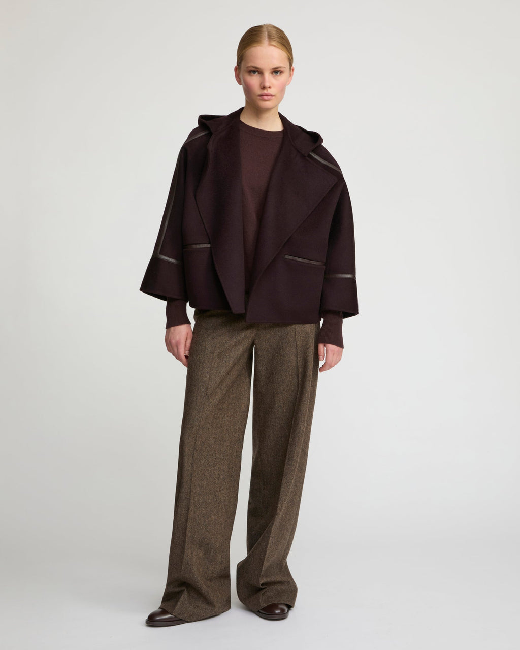 Double-sided cashmere-blend hooded cape jacket