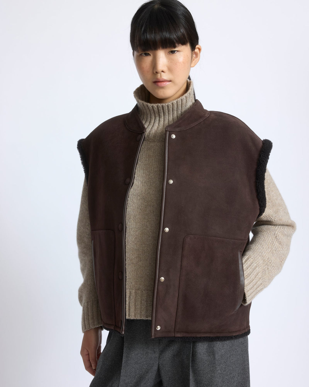 Curly Merino lambskin sleeveless gilet