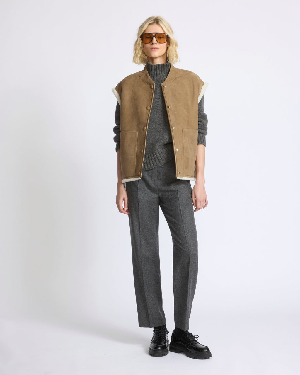 Curly Merino lambskin sleeveless gilet
