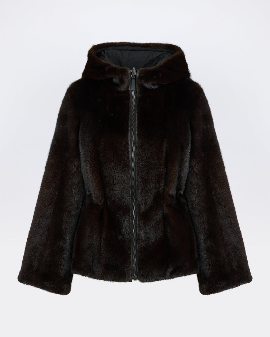 Reversible water-repellent technical fabric hooded jacket with mink fur
